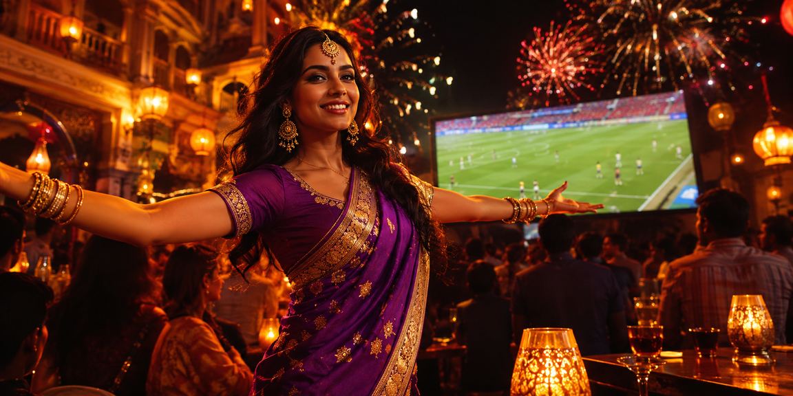 Bustling Indian cricket betting market lit at night